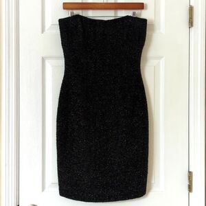 1995 Vintage Little Black Sparkle Knit Strapless Sheath Tube Mini Dress 4